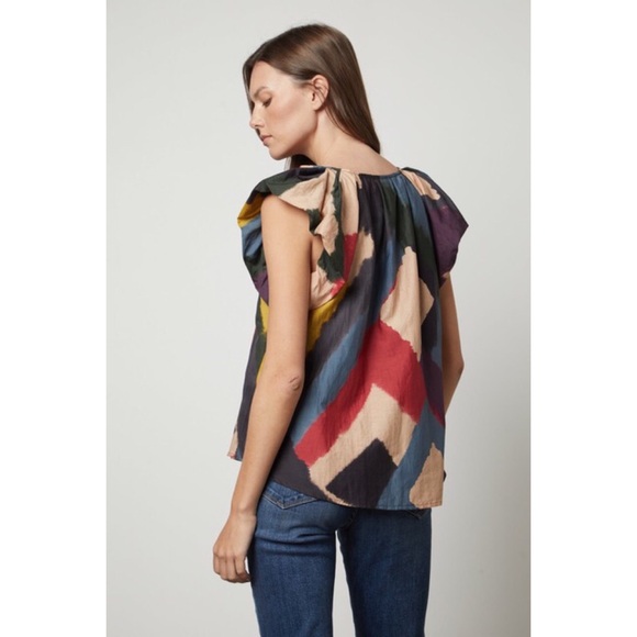 Velvet By Graham and Spencer Flutter Sleeve Colorful Top Size M - Picture 6 of 15